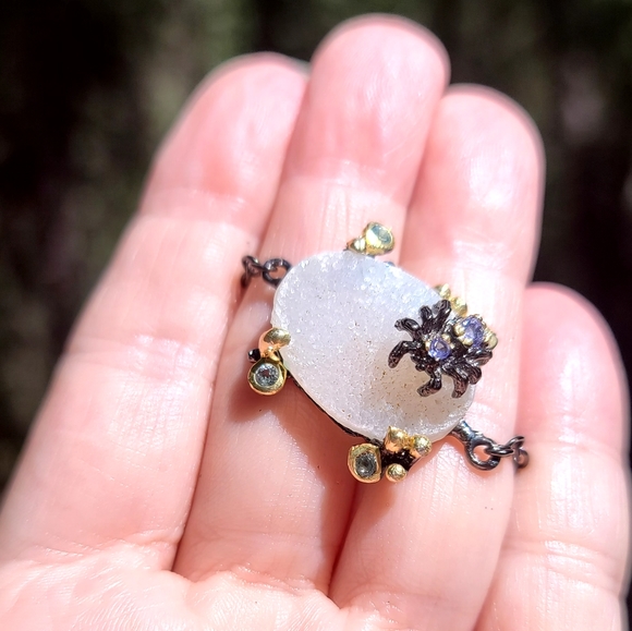 Quartz Drutzy Amethyst spider & Aquamarine accent bracelet sterling & Rhodium - Picture 3 of 9